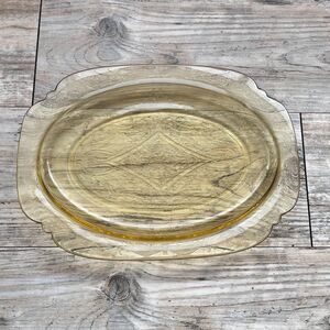 Vintage Depression Glass Madrid Amber Oval Platter 11.5" Antique Yellow CLear